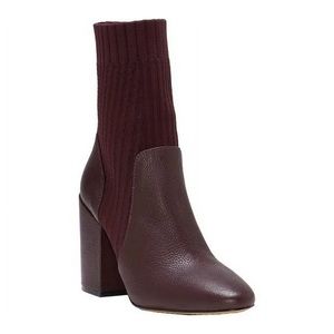 VINCE CAMUTO WINE BURGUNDY SOCK TEXTILE LEATHER ANKLE BOOTS 8M WOMEN